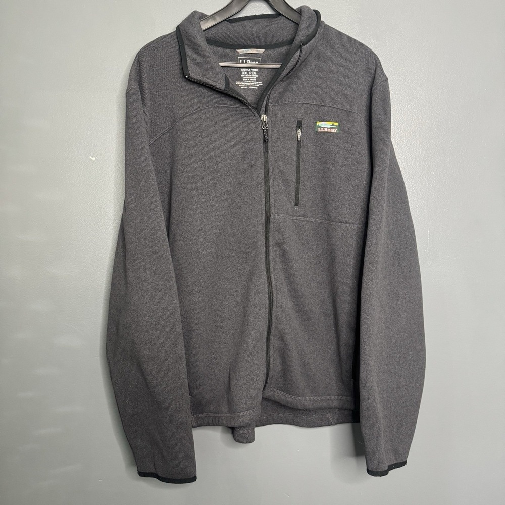 LL Bean‎ Jacket Mens XXL Green Sweater Fleece Full Zip Slightly Fitted Outdoor